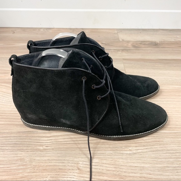 Stuart Weitzman Suede Wedge Lace Up Ankle Boots - Picture 5 of 9